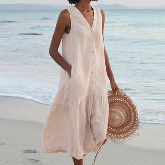 Robe Méline Mi-longue Boutonnée Sans Manches