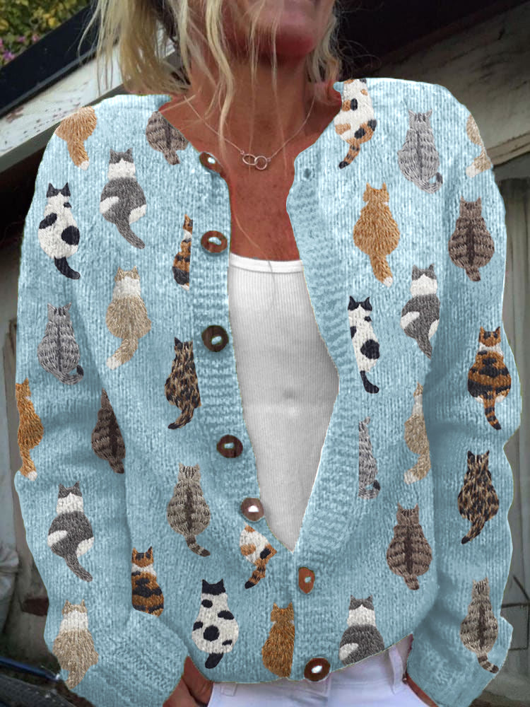 Cardigan Miu En Maille À Motif Félin