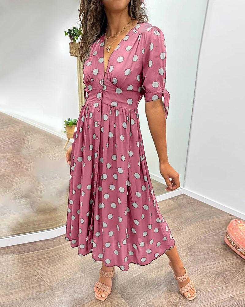Robe Priscilla Mi-longue À Pois Boutonnée