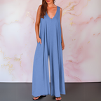Combinaison Confortable Avec Encolure En V & Jambes Larges