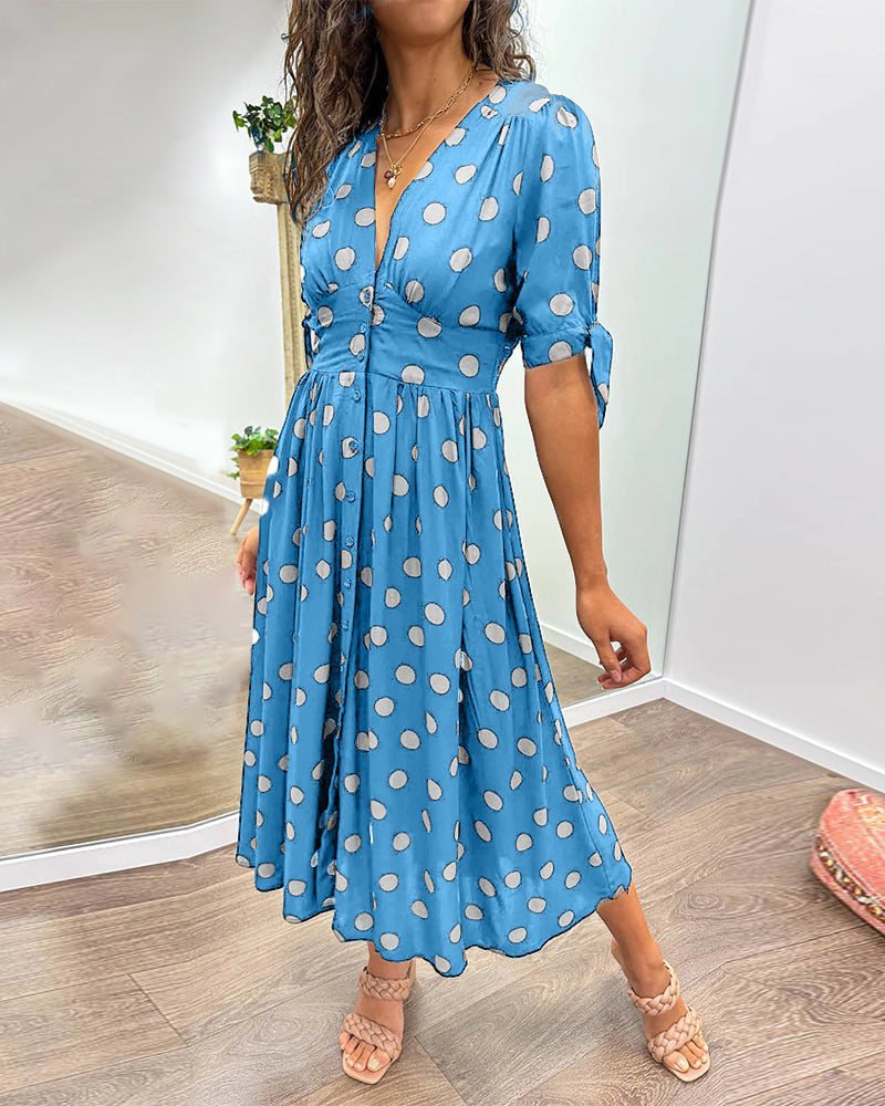 Robe Priscilla Mi-longue À Pois Boutonnée