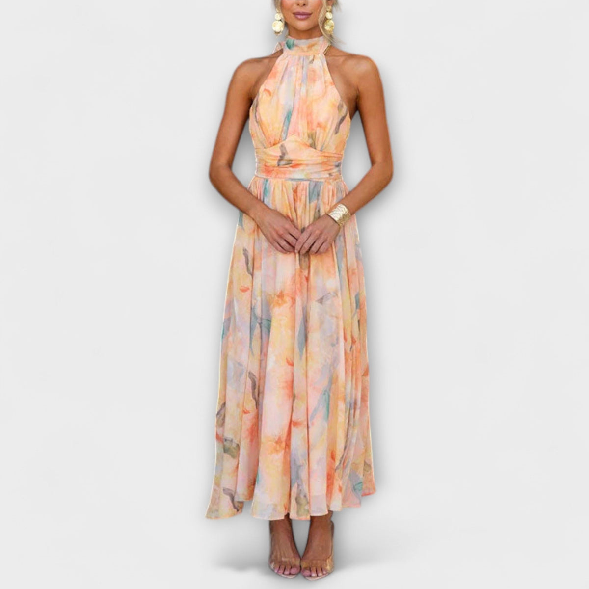 Robe Élégante À Col Rond En Tissu Léger