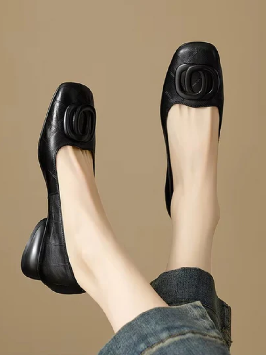 Lina™ – Ballerine in Pelle Vegana con Puntera Quadrata
