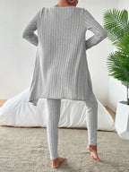 Ensemble 3 Pièces En Tricot Côtelé