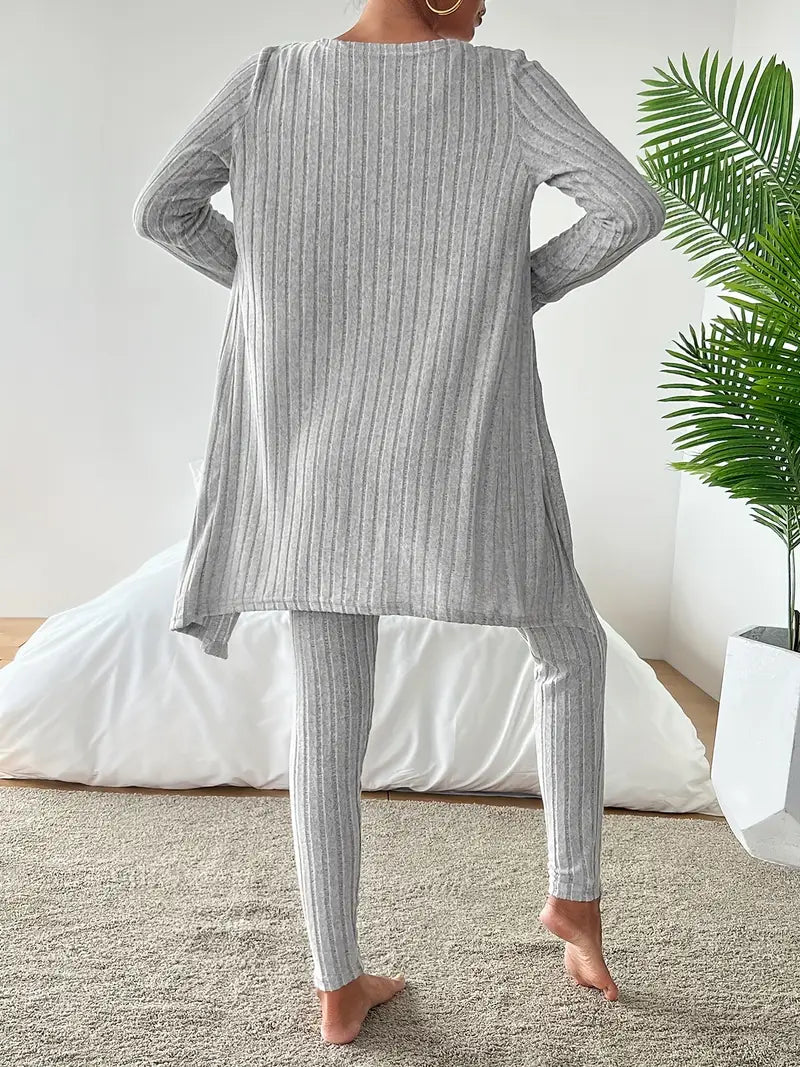 Ensemble 3 Pièces En Tricot Côtelé