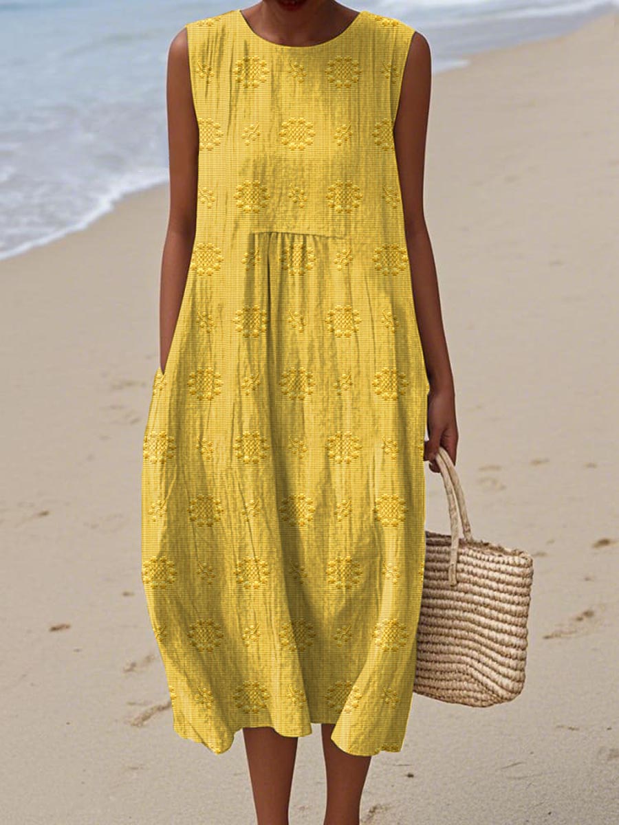 Robe D'été Sans Manches En Coton Avec Poches