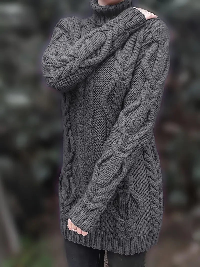 Pull-Robe À Col Roulé En Maille Torsadée Épaisse
