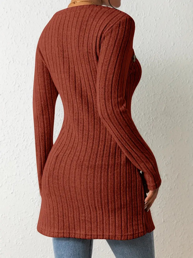 Top Asymétrique En Coton Avec Boutons et Côtes