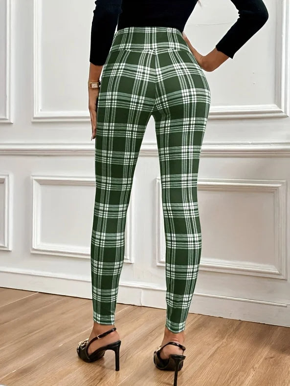 Pantalon Legging Taille Haute À Carreaux