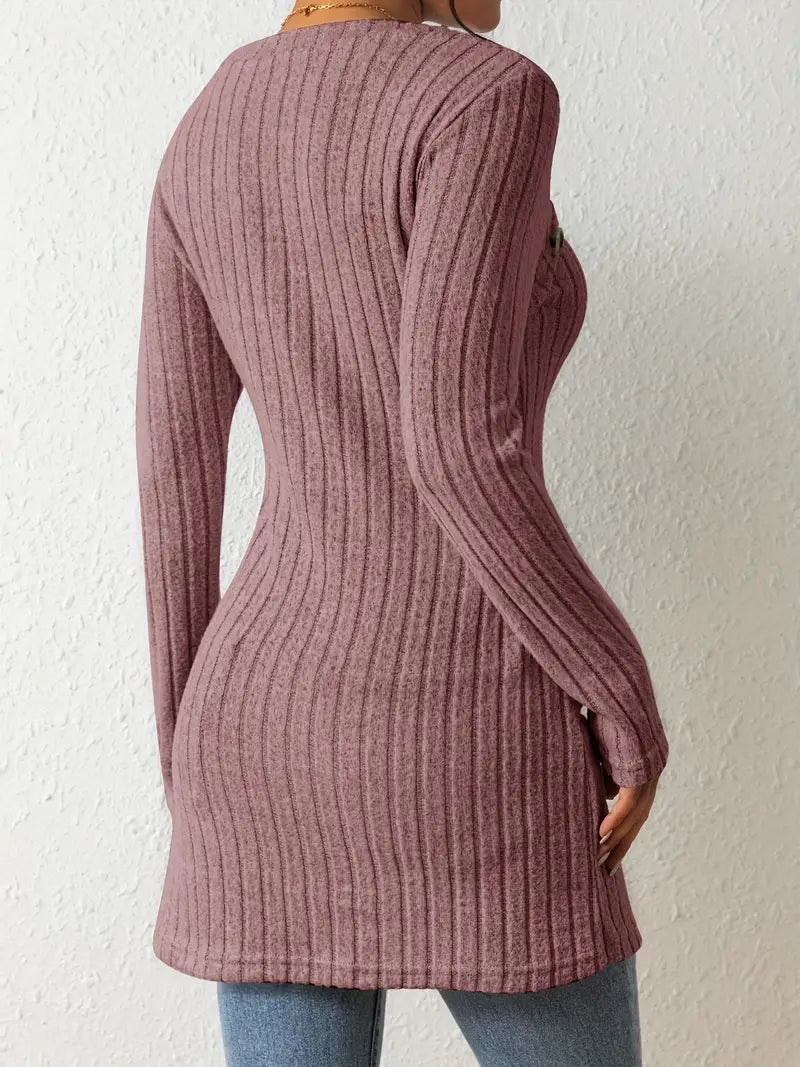 Top Asymétrique En Coton Avec Boutons et Côtes