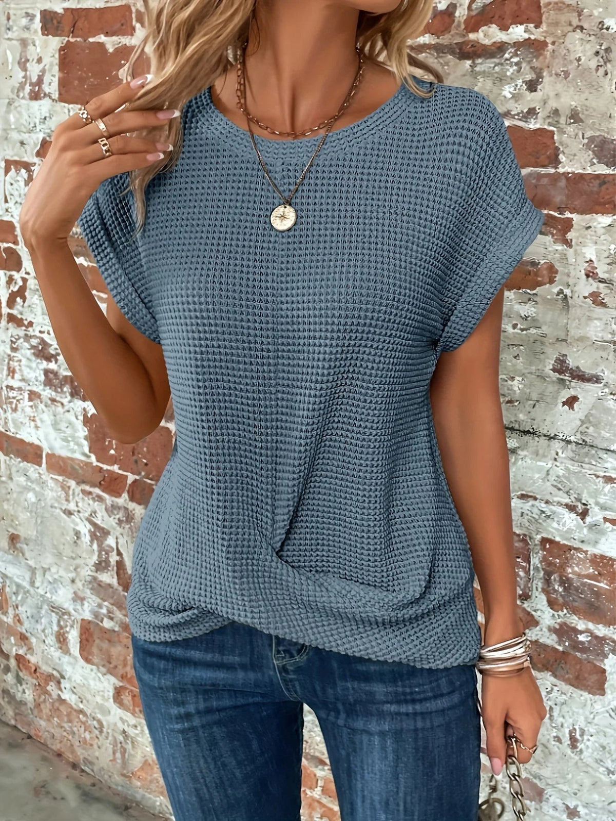 T-shirt Mallory Torsadé En Tricot Gaufré