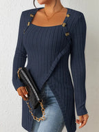 Top Asymétrique En Coton Avec Boutons et Côtes