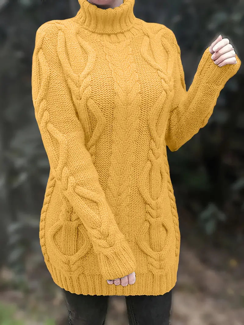 Pull-Robe À Col Roulé En Maille Torsadée Épaisse