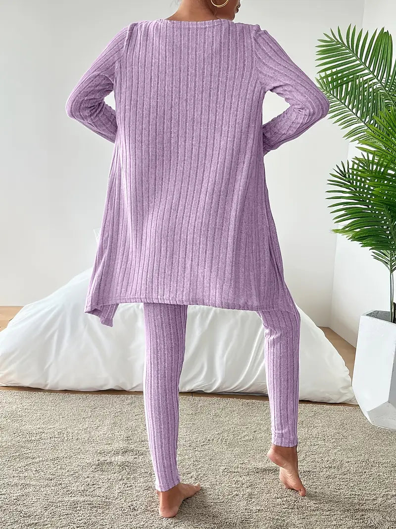 Ensemble 3 Pièces En Tricot Côtelé