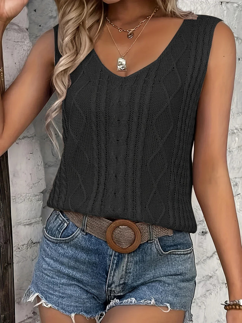 Top Sans Manches En Maille Avec Décolleté En V