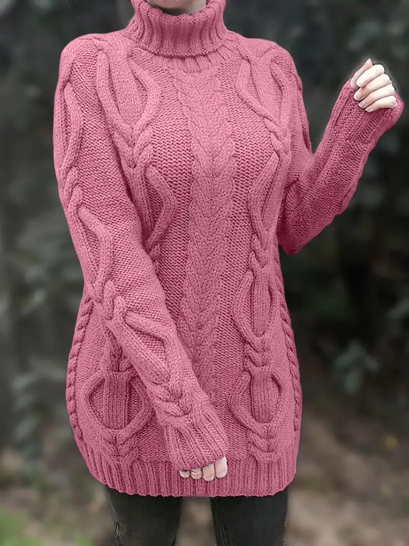 Pull-Robe À Col Roulé En Maille Torsadée Épaisse