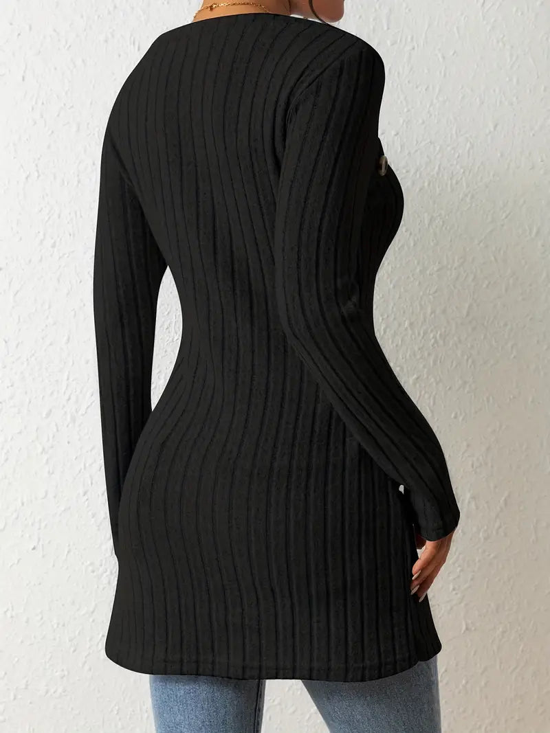 Top Asymétrique En Coton Avec Boutons et Côtes