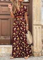 Robe Longue Bohème À Taille Plissée