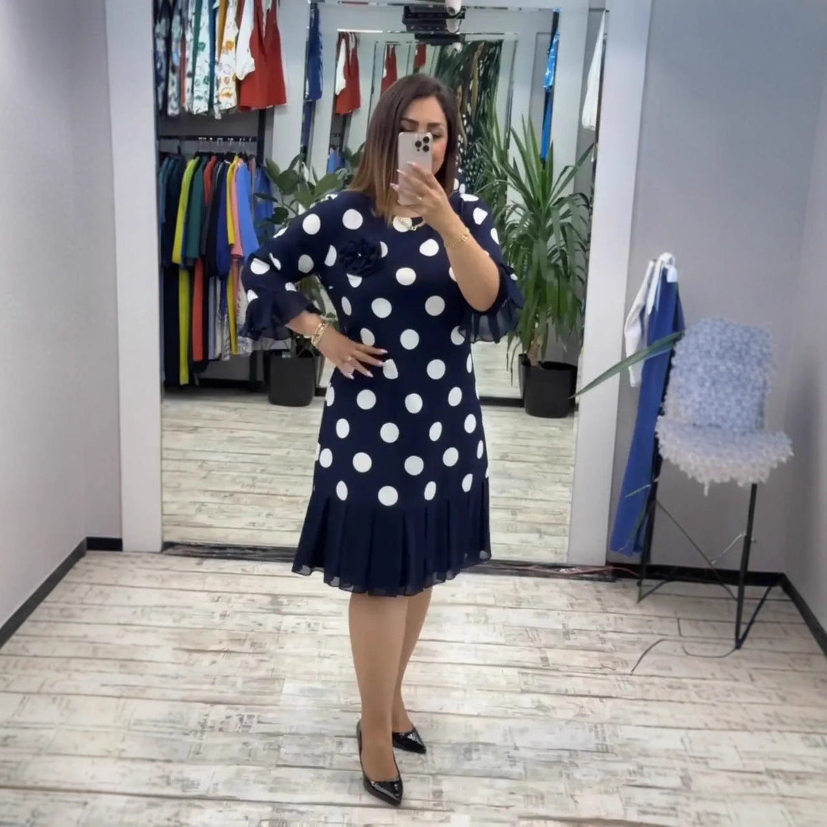 Robe Lila Plissée À Pois