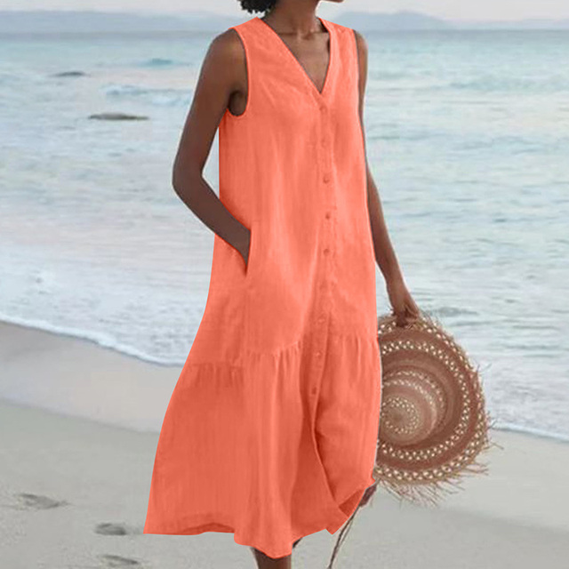 Robe Méline Mi-longue Boutonnée Sans Manches