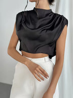 Crop Top Drapé En Satin