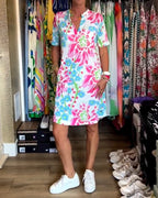 Robe À Manches Courtes Avec Imprimé Florale
