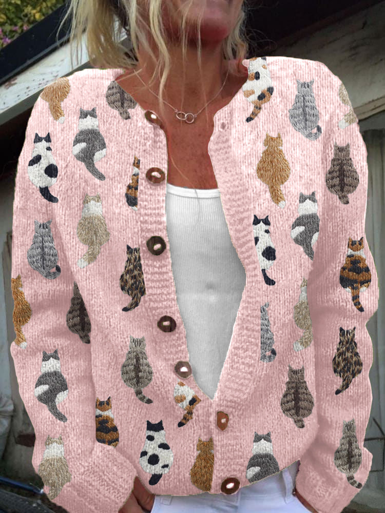 Cardigan Miu En Maille À Motif Félin