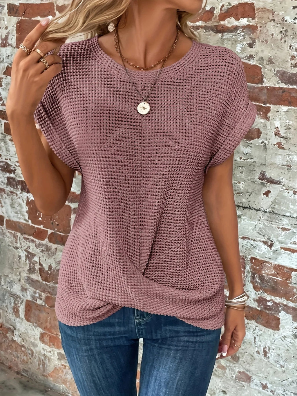T-shirt Mallory Torsadé En Tricot Gaufré