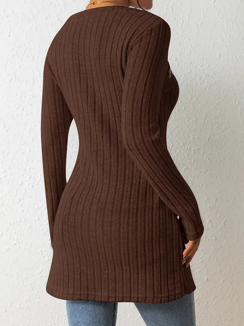 Top Asymétrique En Coton Avec Boutons et Côtes