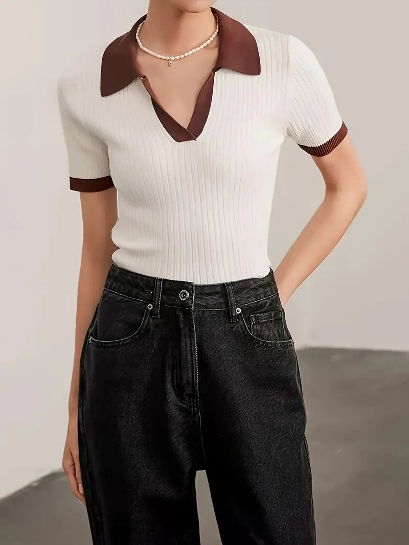 Polo En Maille Côtelée Pour Femmes