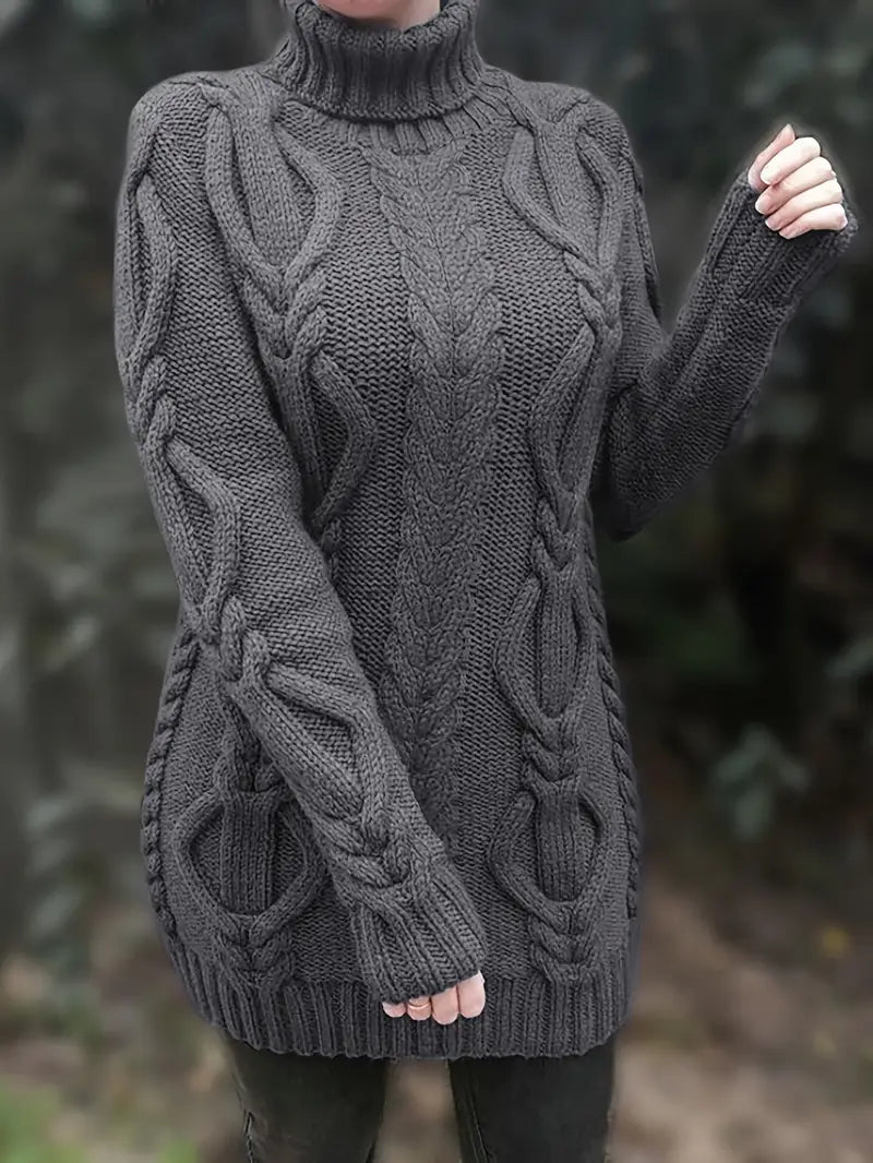 Pull-Robe À Col Roulé En Maille Torsadée Épaisse