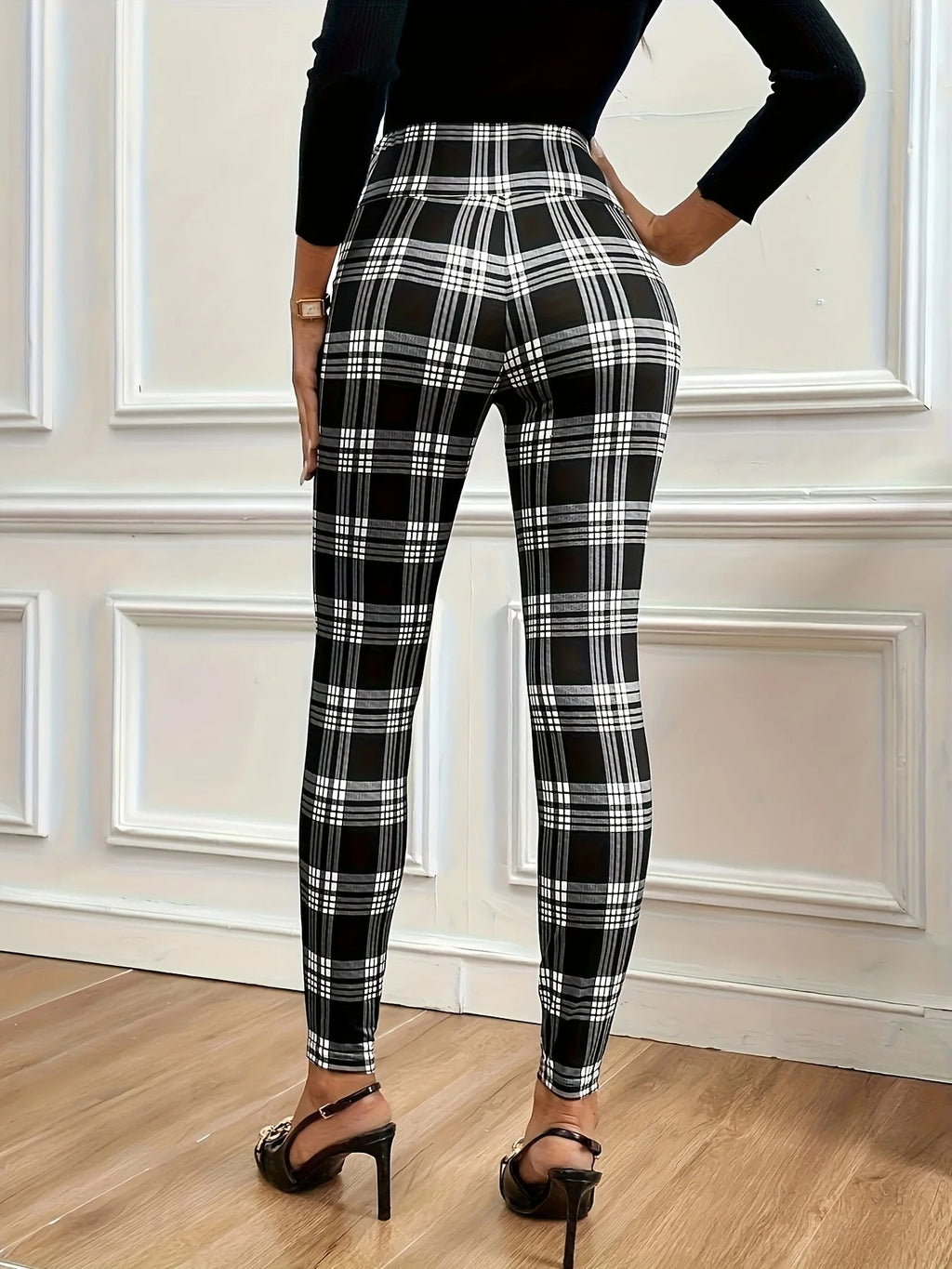 Pantalon Legging Taille Haute À Carreaux