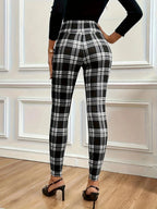 Pantalon Legging Taille Haute À Carreaux