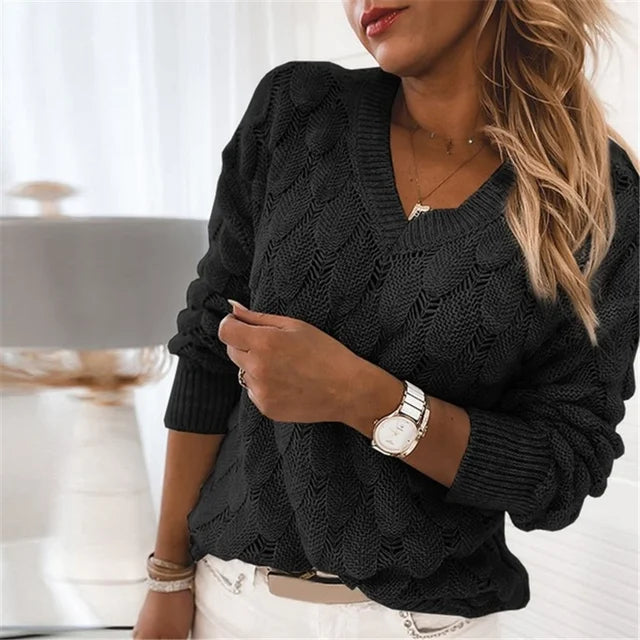 Pull Col V Élégant En Coton