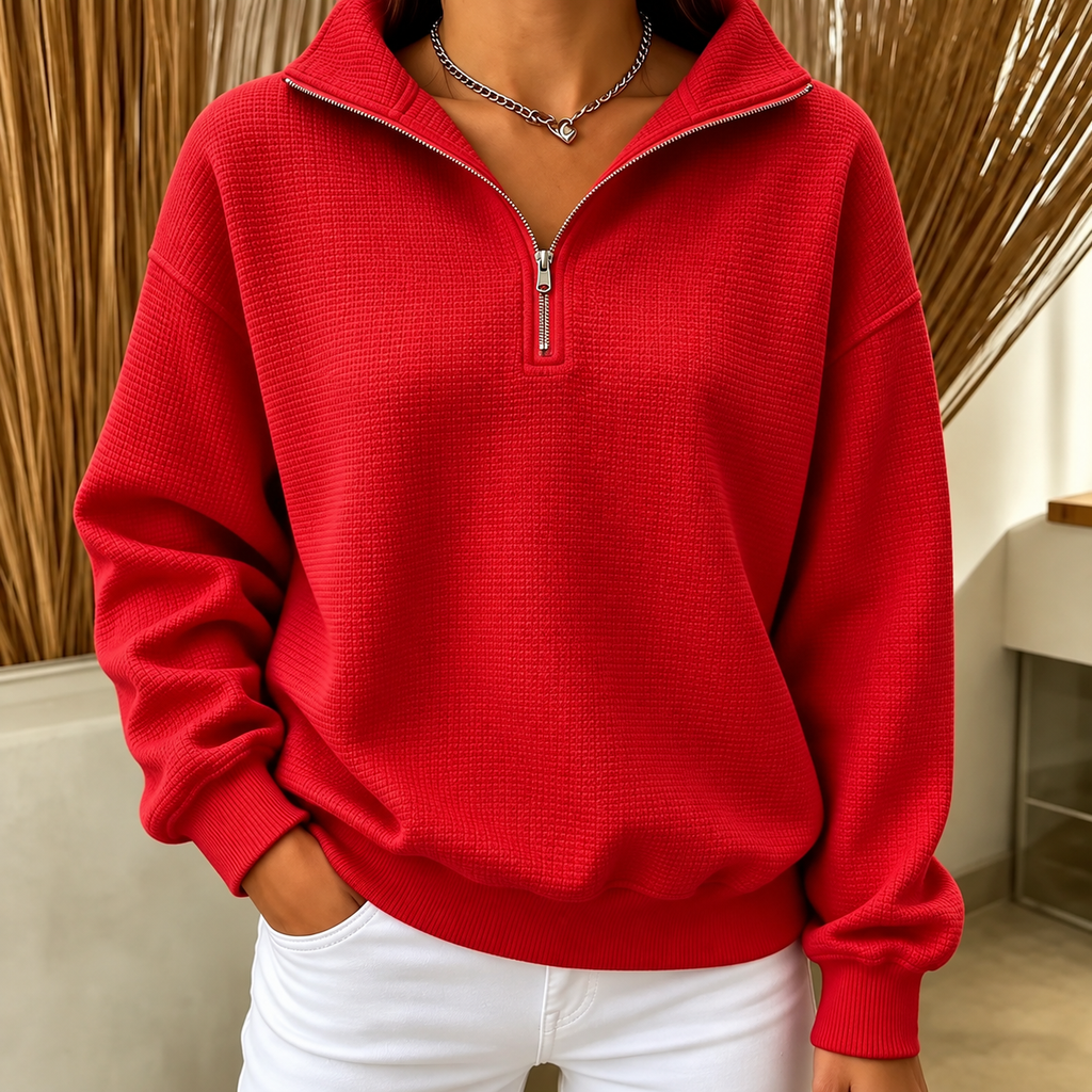 Pull Parnella À Col Zippé En Maille Gaufrée