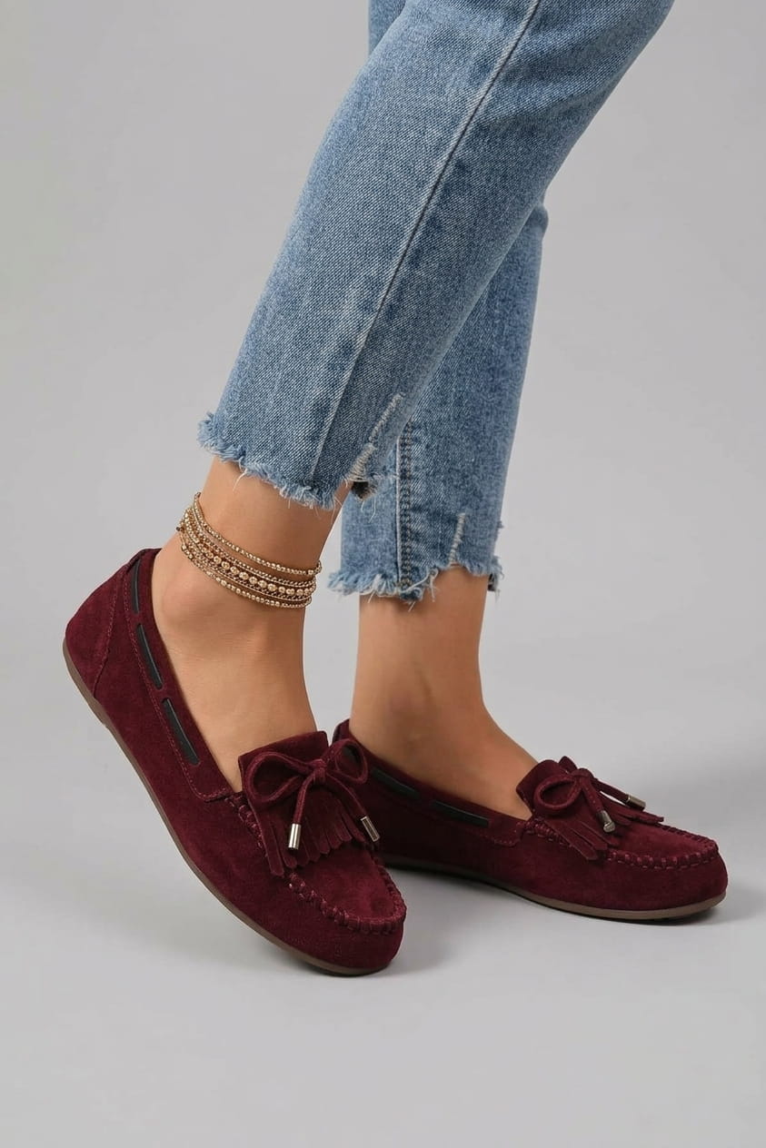 Neva™ – Mocassini con Fiocco e Frange Bordeaux