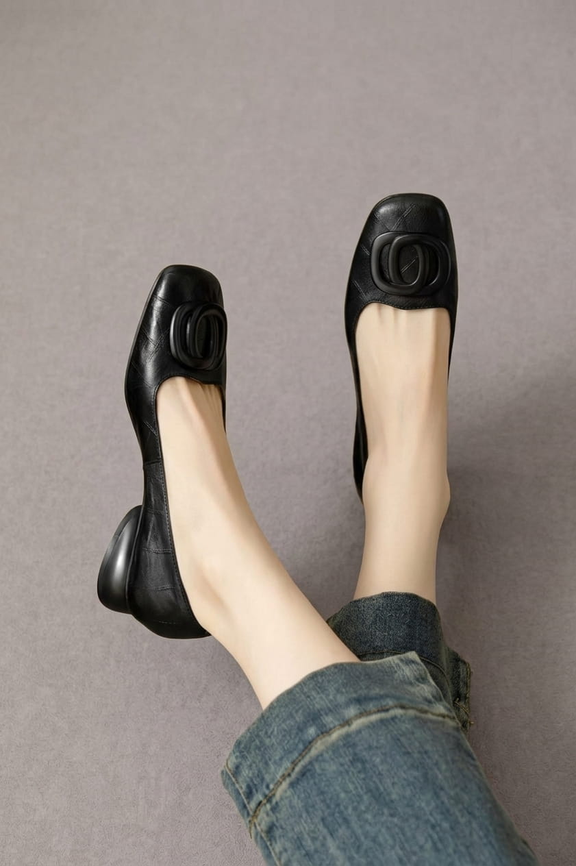 Lina™ – Ballerine in Pelle Vegana con Puntera Quadrata