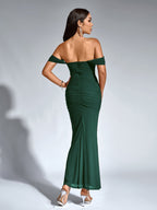 Robe À Épaules Dénudées, Froncée & Zippée Dans Le Dos
