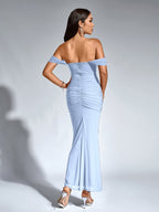 Robe À Épaules Dénudées, Froncée & Zippée Dans Le Dos