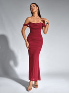 Robe À Épaules Dénudées, Froncée & Zippée Dans Le Dos