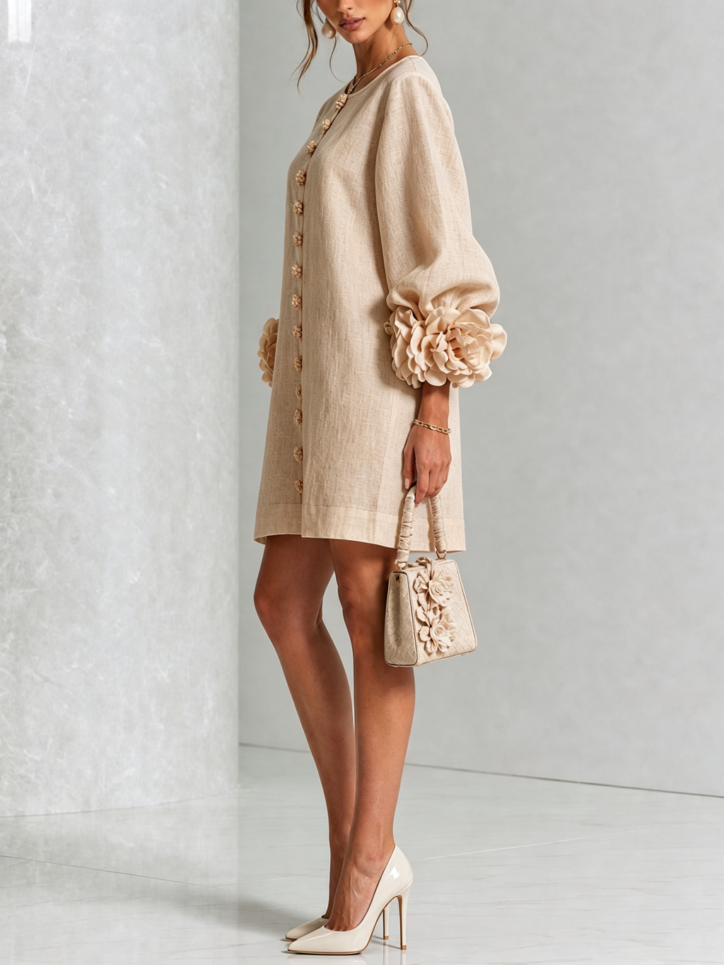 Robe Boutonnée Avec Des Poignets À Motif Floral
