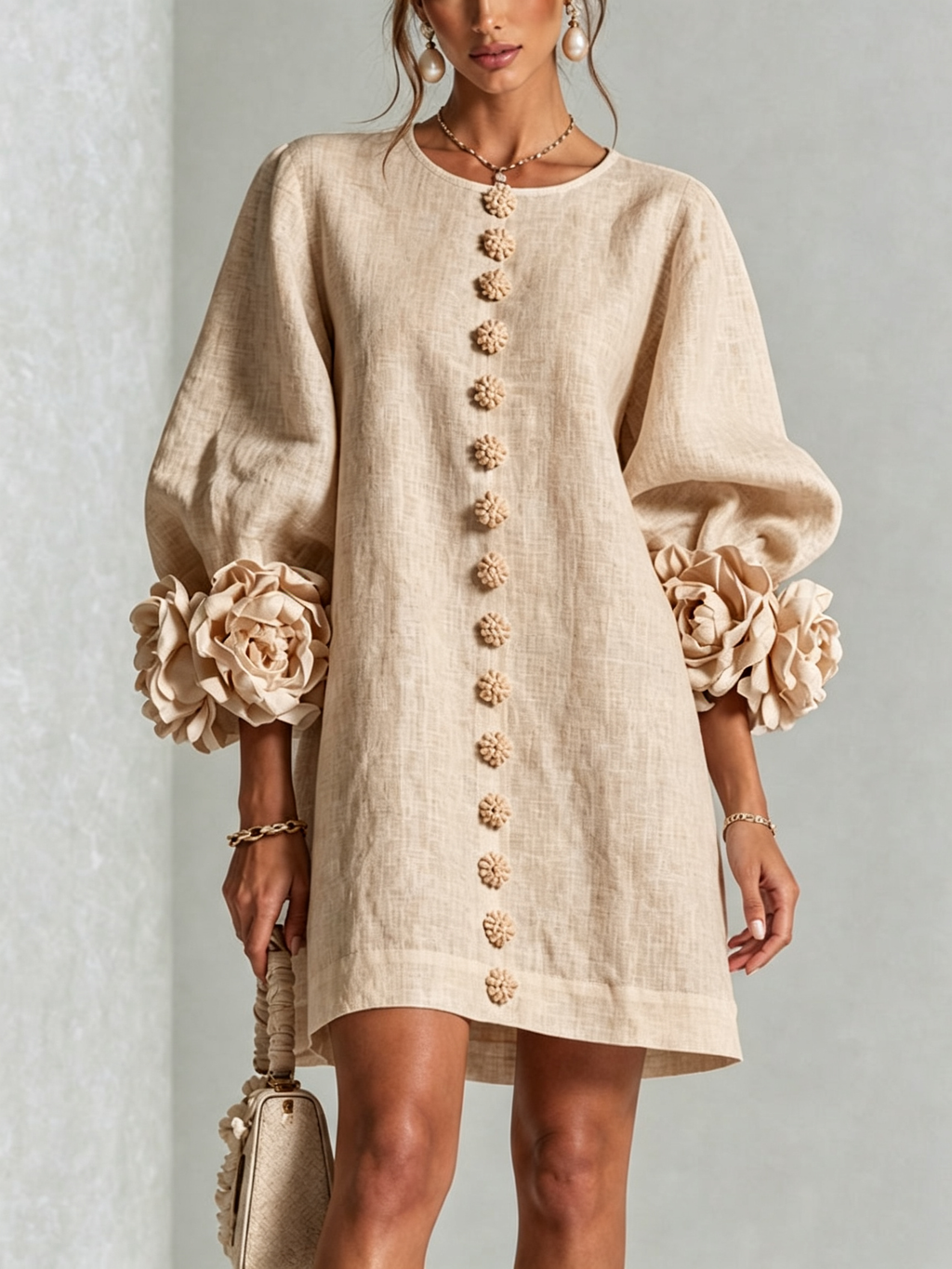 Robe Boutonnée Avec Des Poignets À Motif Floral