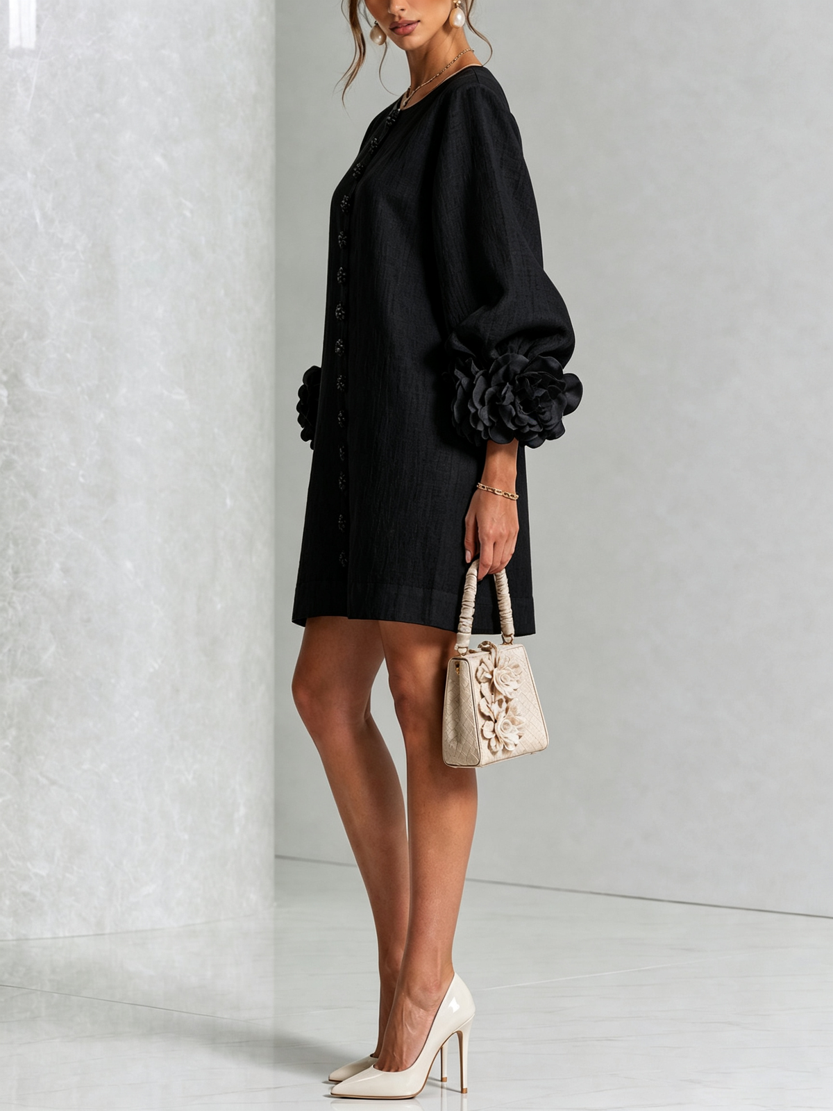 Robe Boutonnée Avec Des Poignets À Motif Floral