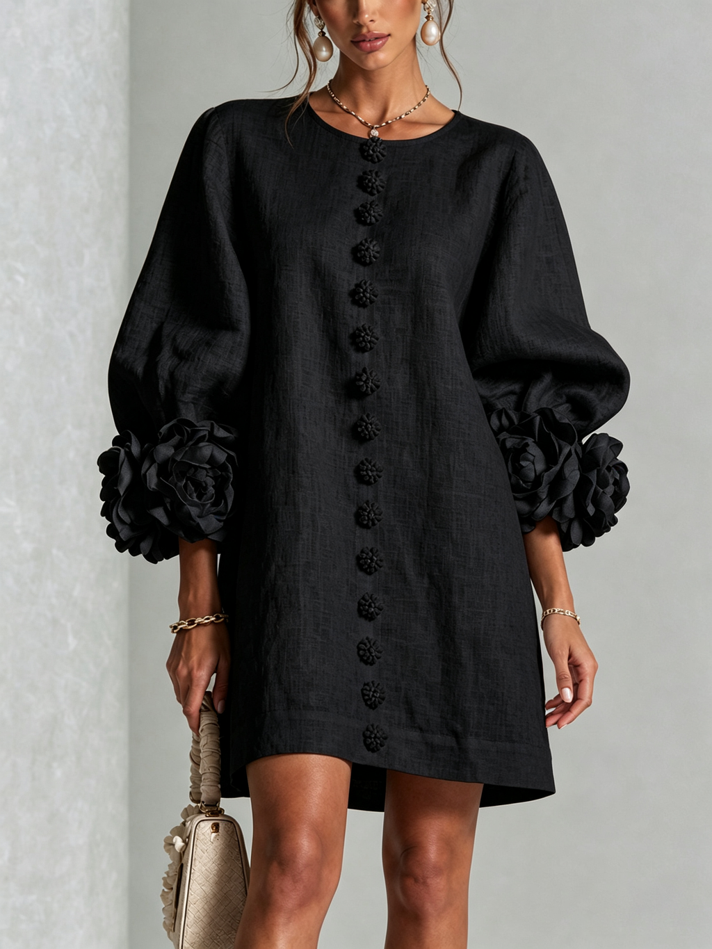 Robe Boutonnée Avec Des Poignets À Motif Floral