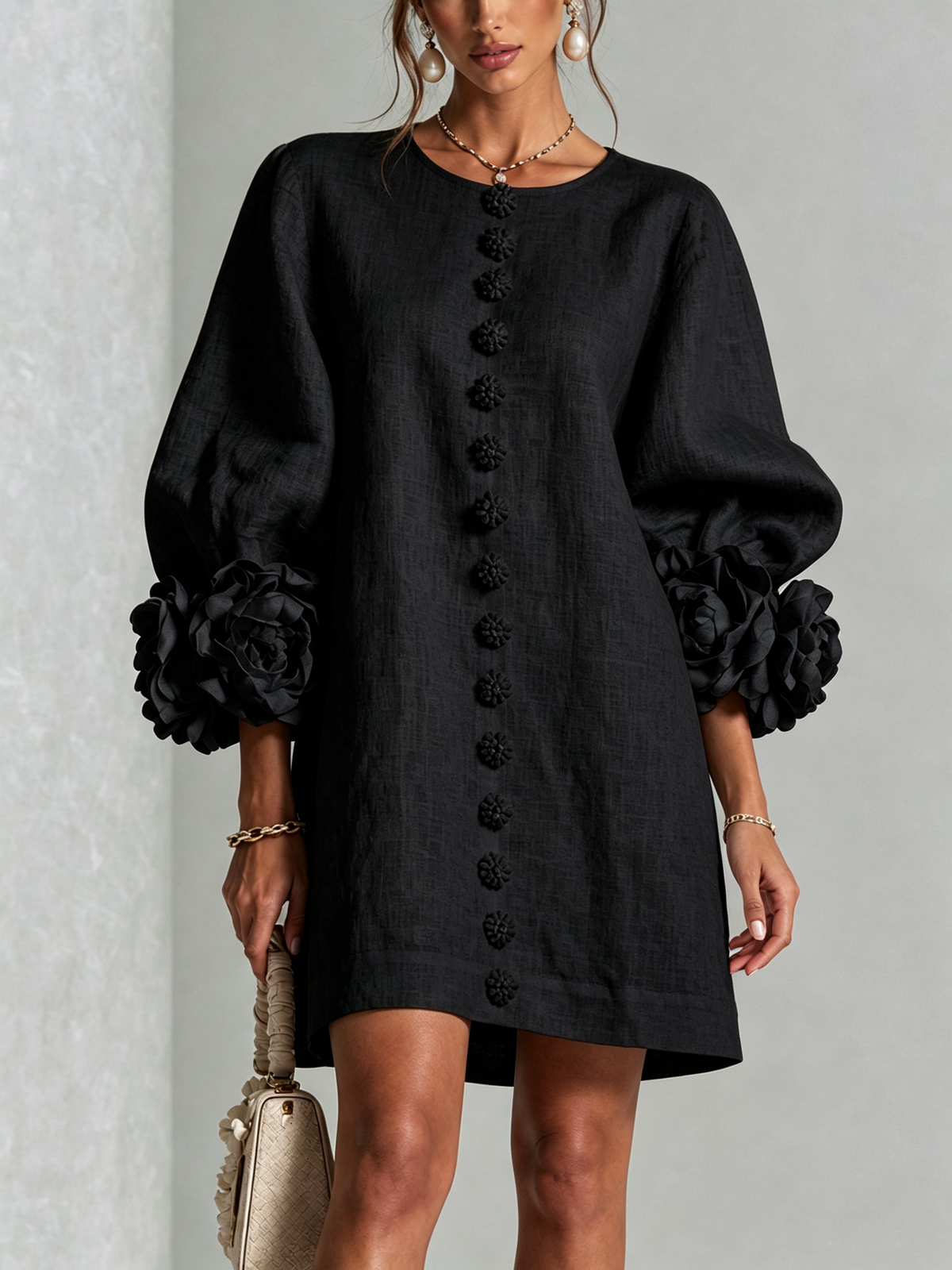 Robe Boutonnée Avec Des Poignets À Motif Floral