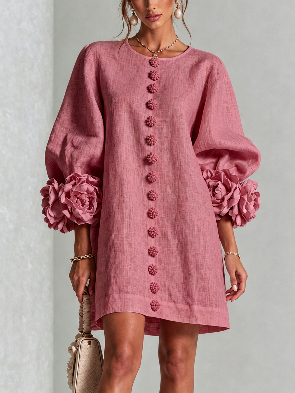 Robe Boutonnée Avec Des Poignets À Motif Floral