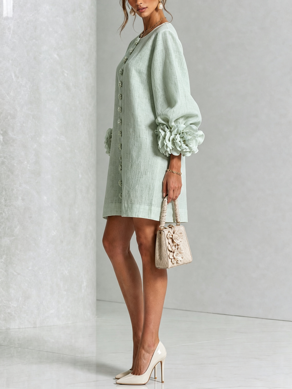 Robe Boutonnée Avec Des Poignets À Motif Floral