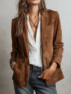 Imogen™ – Blazer marrone con cuciture vintage a contrasto