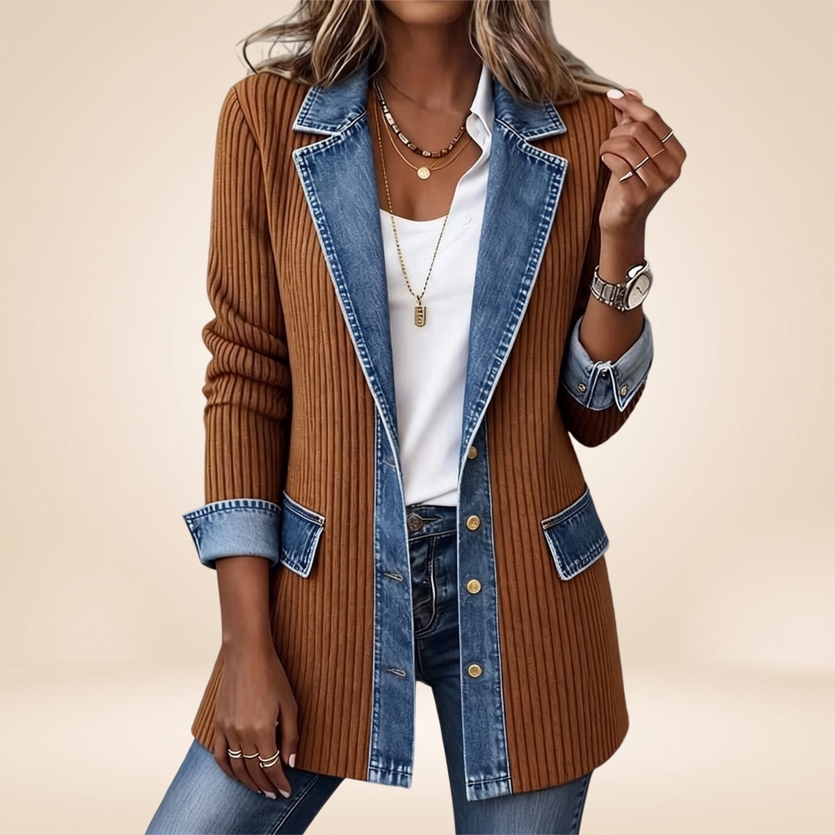 Paloma – Manteau hybride maille et jean