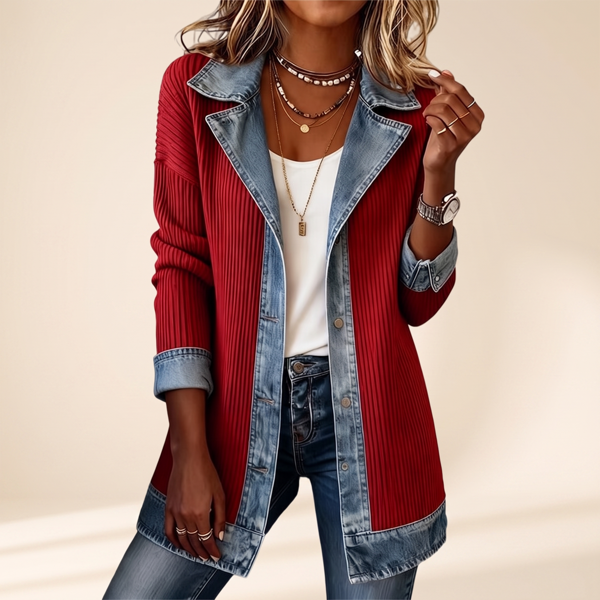 Paloma – Manteau hybride maille et jean